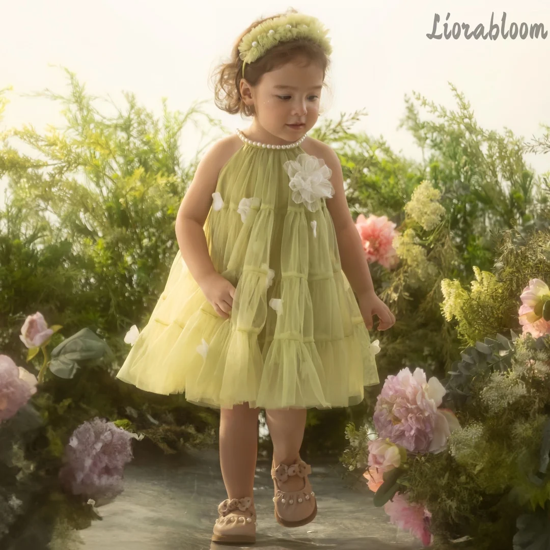 Custom Tulle Flower Girl Dress Multi Color Designer-Style Gown Floral-Embellished Flower Girl Attire Pearl-Adorned Evening Dress