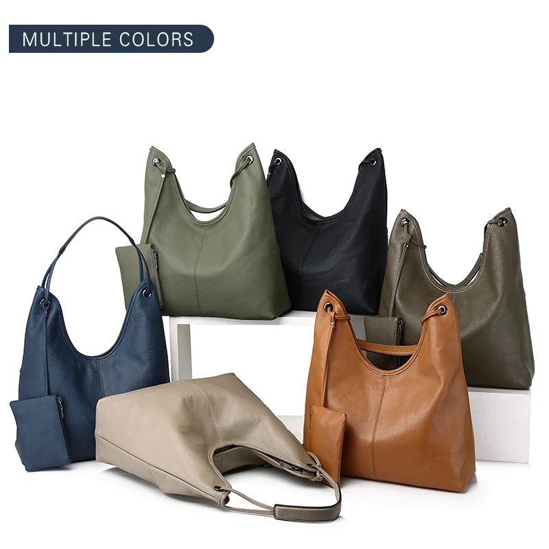 

Женская большая сумка из натуральной кожи, модная сумка-ведро большой емкости с небольшим кошельком для монет в комплекте