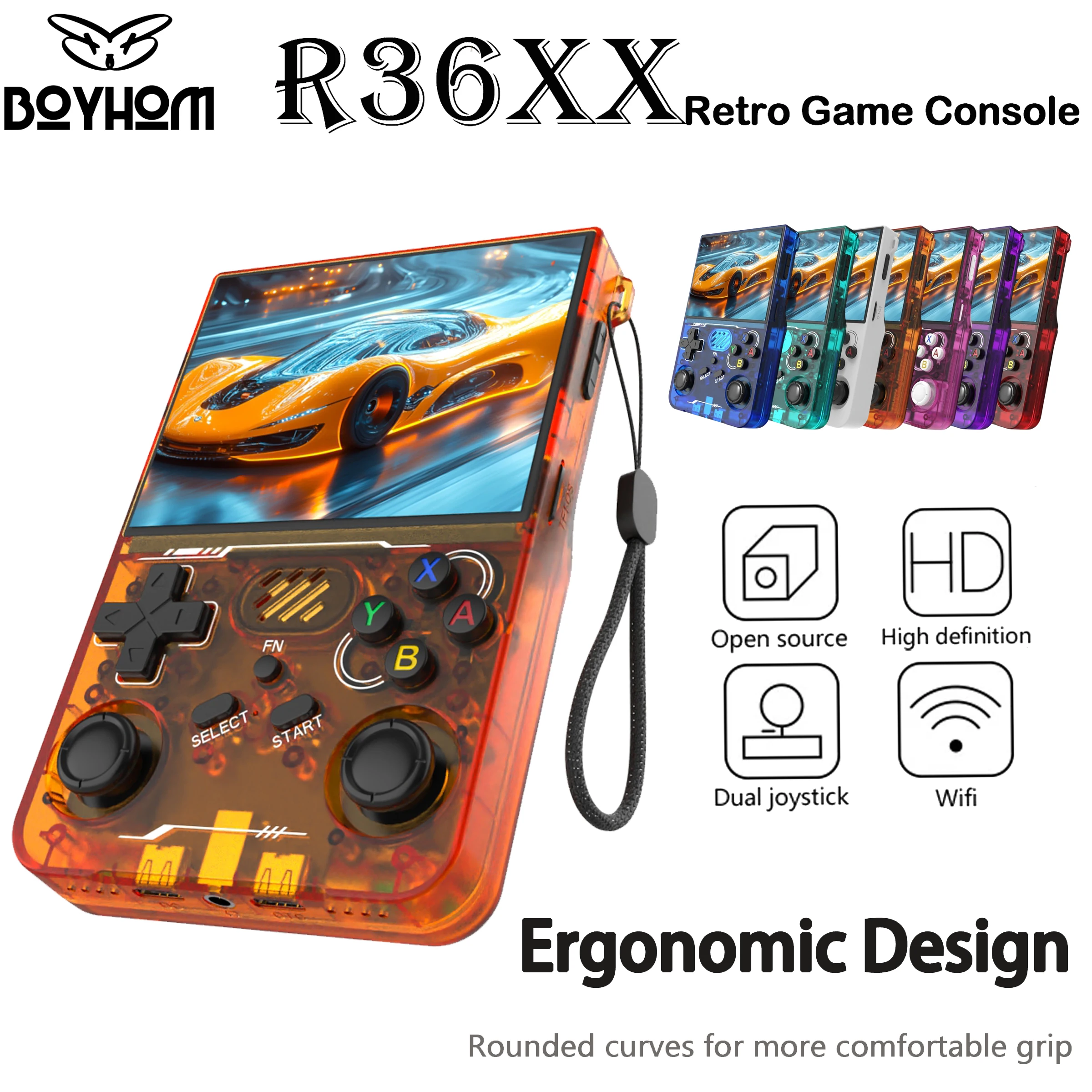 

Игровая консоль BOYHOM R36XX Retro, 100% оригинал, 64 ГБ, 15000+ игр, 3,5-дюймовый HD IPS-дисплей, разноцветная, идеально подходит для подарков