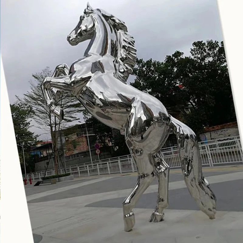 Stainless Steel Horse Sculpture Metal Custom Animal Pegasus statue garden mirror polishing decoration