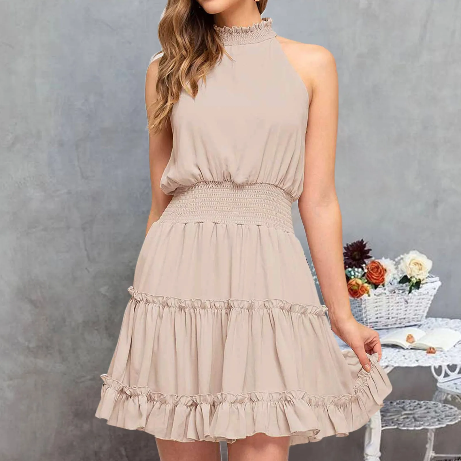 Summer Short Dress Casual Dresses Sexy Halter Strapless Ruffle Hem New 2024 Sundress Vacation Clothes For Women Vestidos