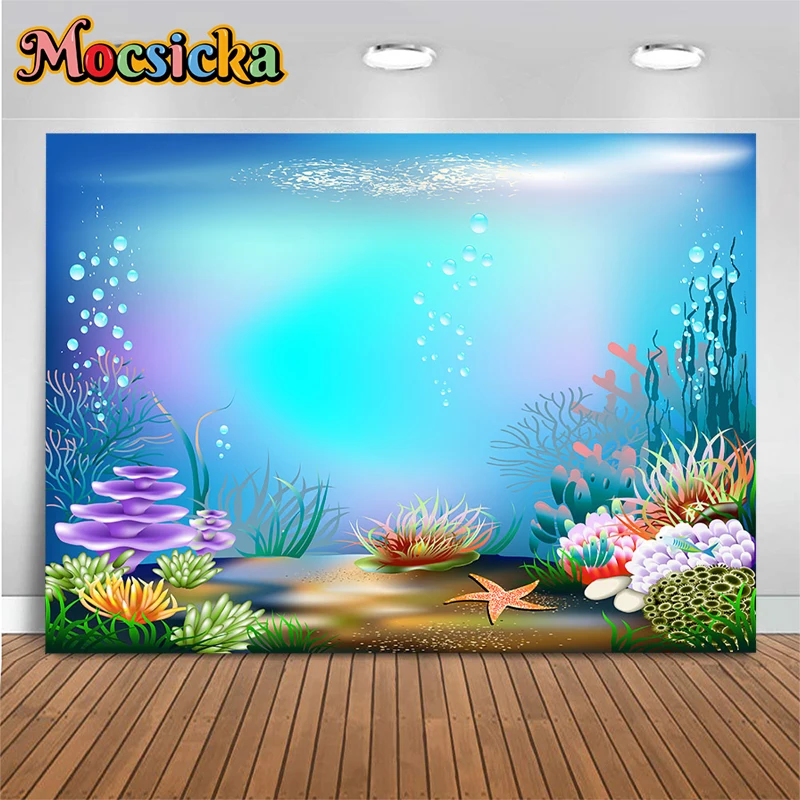 Mocsicka Mermaid Decoration Photography Background Sea Treasure Adventure Girl Kid Baby One Birthday Party Banner Backdrop Props