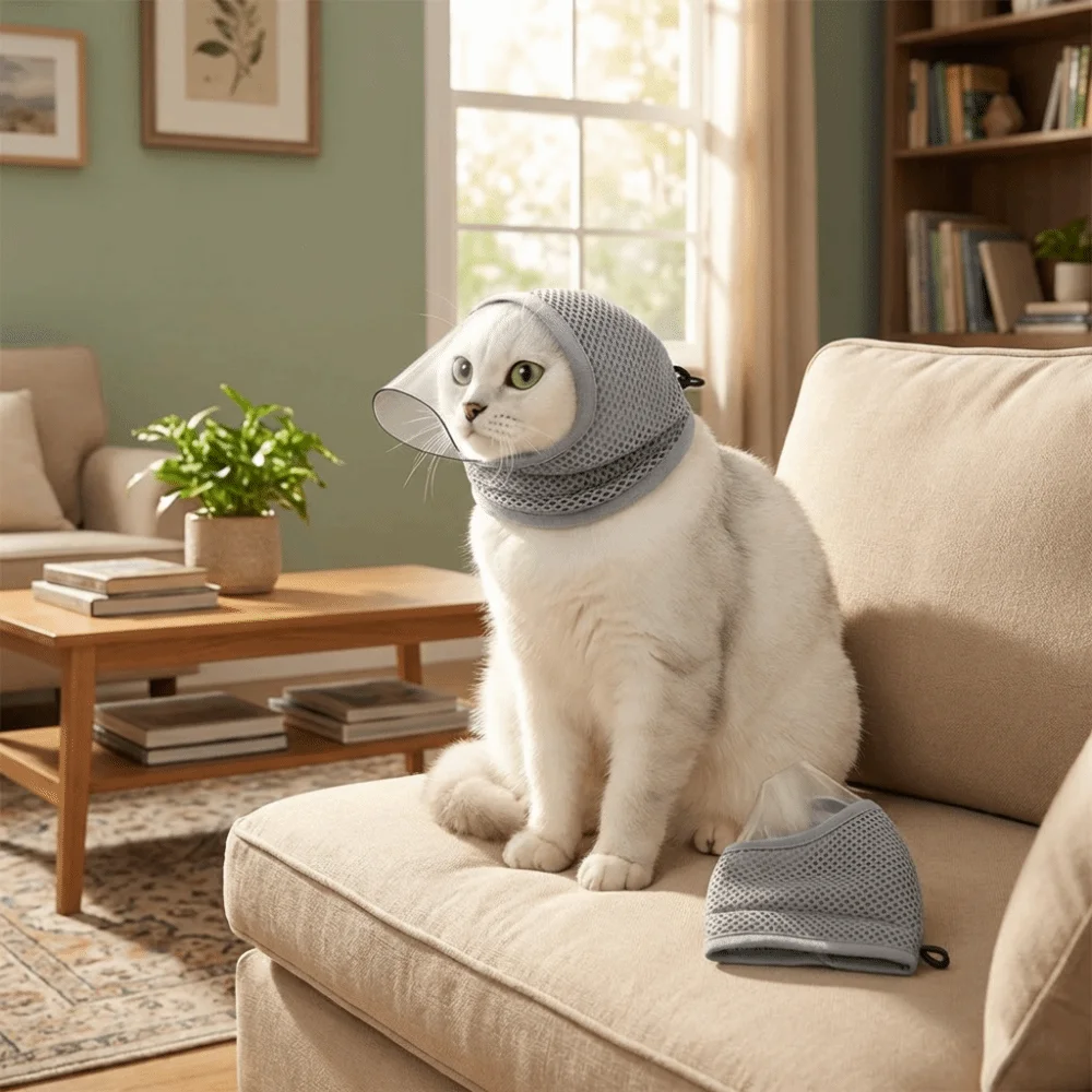 Anti Biting Anti-Licking Mask Adjustable Drawstring Anti-Scratch Cat Mouth Cover Mesh Not Blocking View Kitten Headgear