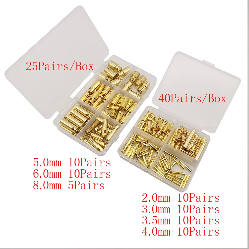 25/40Pairs رصاصة الموز موصل ذكر أنثى 2.0 مللي متر 3.0 مللي متر 3.5 مللي متر 4.0 مللي متر/5.0 مللي متر 6.0 مللي متر 8.0 مللي متر رصاصة الموز التوصيل ل RC بطارية DIY بها بنفسك