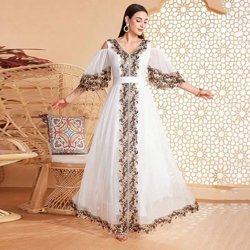 Ele taille haute Midi Dr avec nœuds en dentelle et robe de soirée évasée Sves Faionable en fibre de polyester brodée