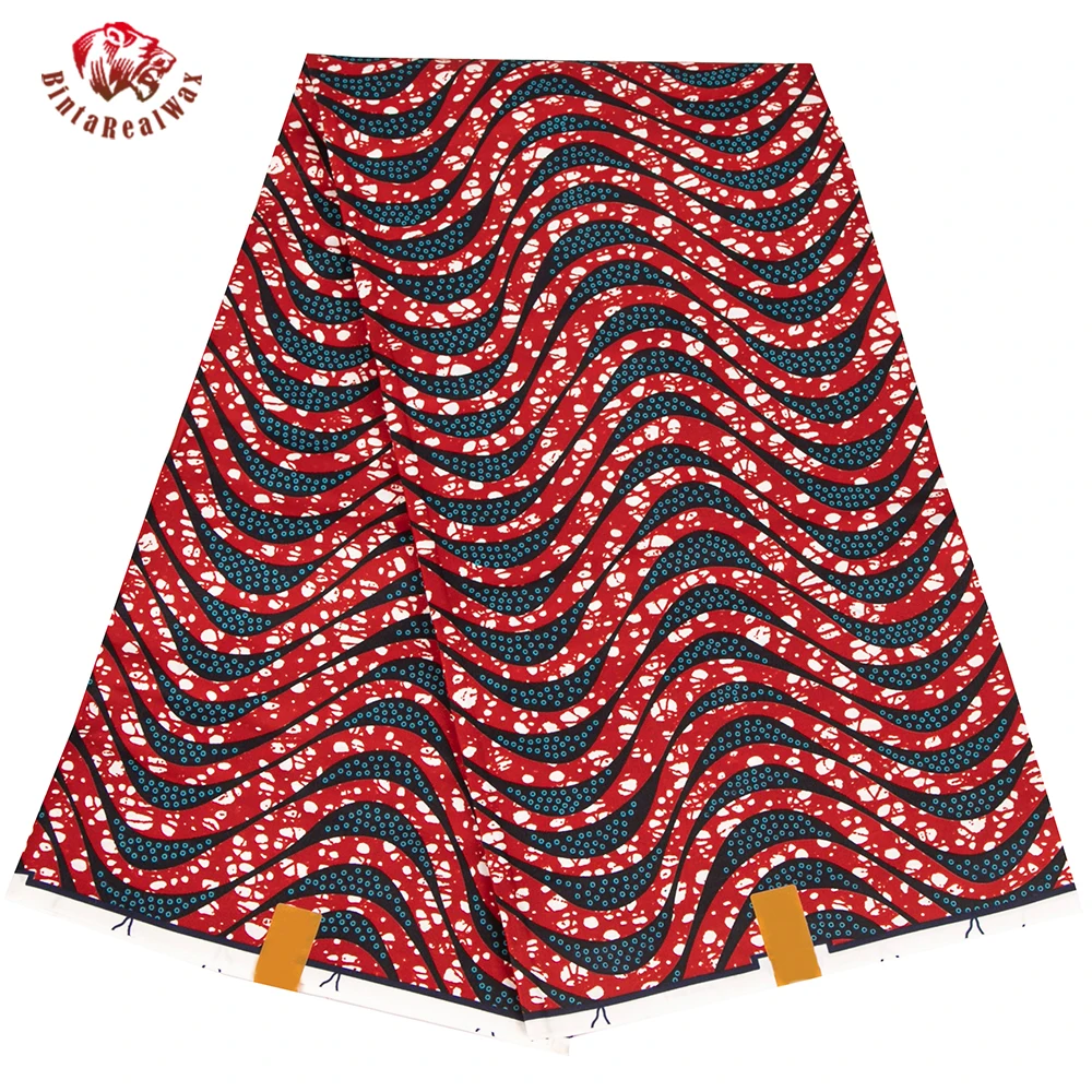 polyester African Ankara printed fabric with Red pattern real waxed paper towel party dress sewing material Curtain page FP6566