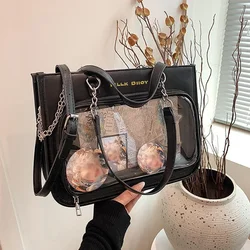 New Ita Bags Womens Shoulder Bag Black Lolita Gothic Y2K Cute Tote Bag Transparent Jk Chains Square Large Capacity Handbag