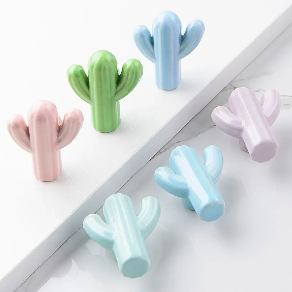 New Ceramic Ceramic Cabinet Door Handle Single Hole Furniture Drawer Cactus Handle Multifunctional Colored Door Knobs Wardrobe