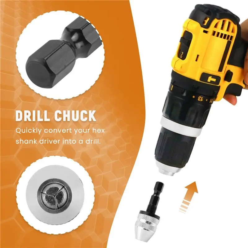 ABGH-Silver+Black 6Mm Keyless Drill Bit Chuck Quick Change Adapter Converter Hex Shank