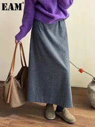 [EAM] High Elastic Waist Gray Coffee Elegant Long Straight Half-body Skirt Women Fashion Tide New Spring Autumn 2024 1DH7898