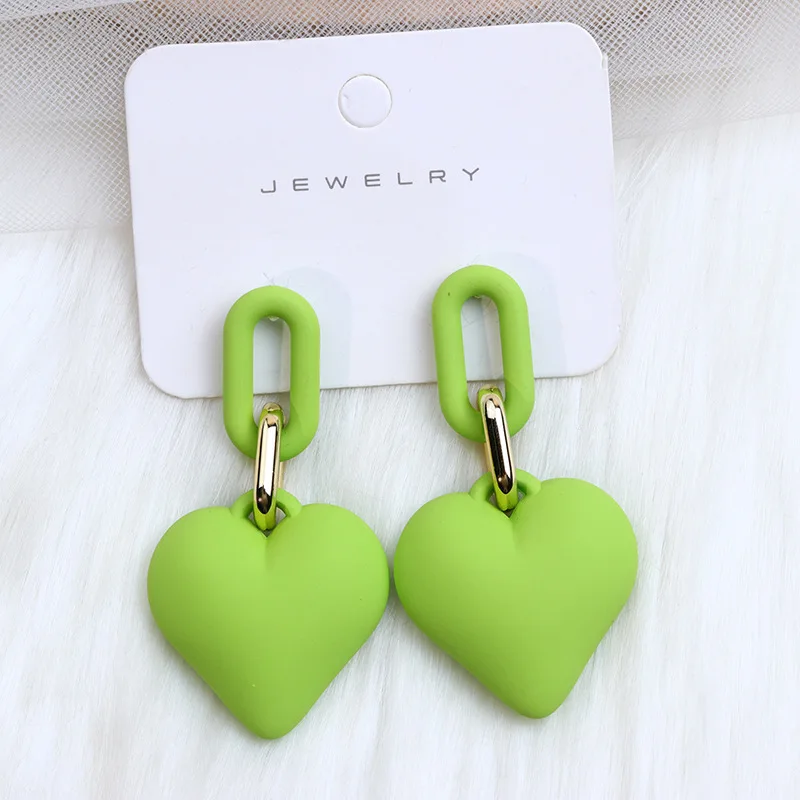 Colorful Heart Earrings for Women Retro Autumn and Winter Simple Sweet Buckle Design Acrylic Earrings Party Wedding Jewelry