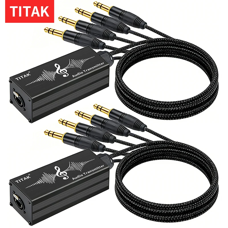 1 Pair RJ45 CAT5/6 to 4 Channel 6.35/6.5mm 1/4 Inch TRS Plug Audio Cable Network Signal Extender Splitter for Guitar Amp Mixer