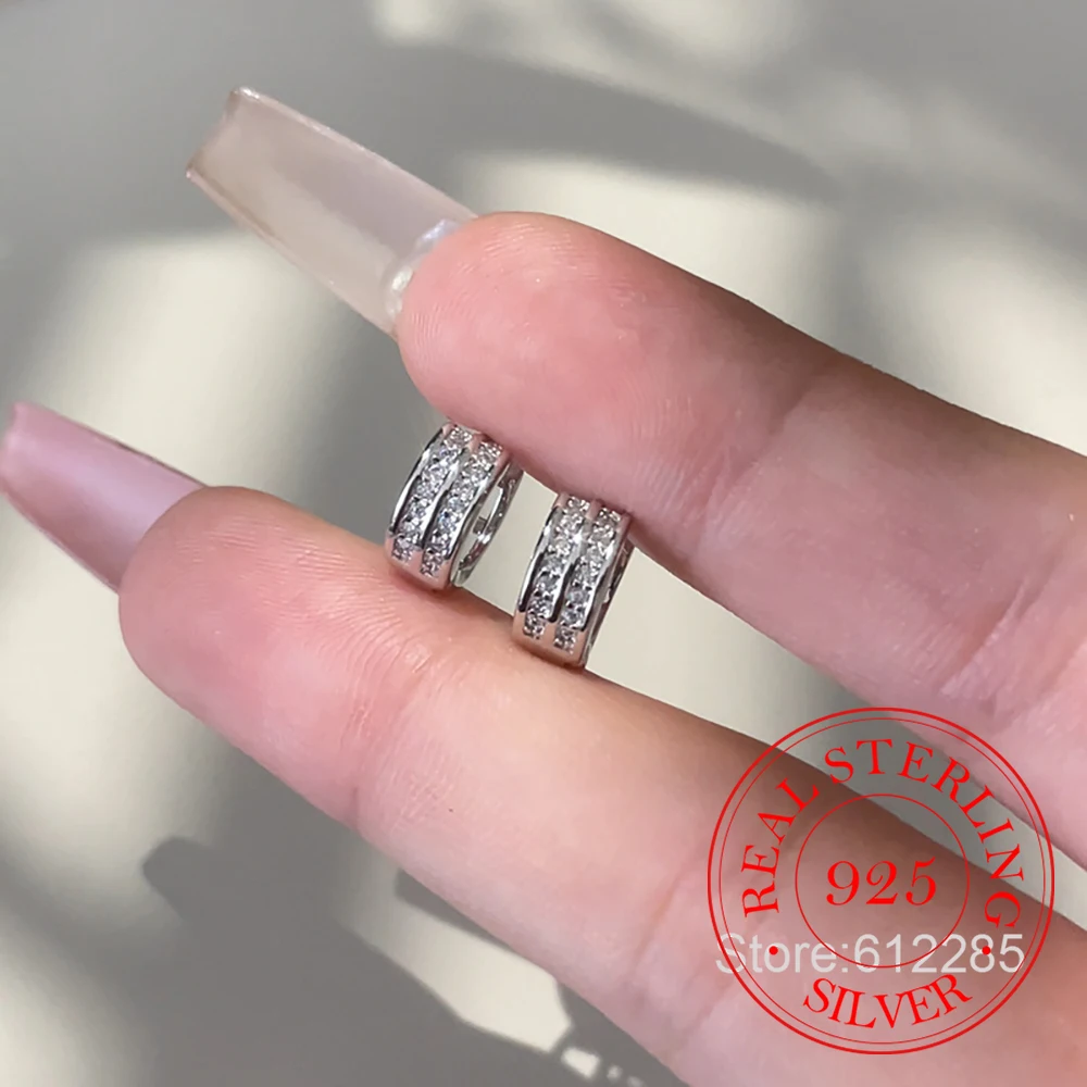 925 Sterling Silber Schmuck Doppelschichtige Kristall Geometrische Creolen für Frauen Hochzeit Schmuck Für Mädchen Freund Geschenk