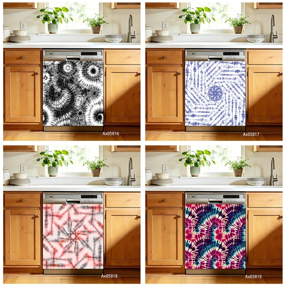 Black White Monochrome Radial Dishwasher Sticker Self Adhesive Wrap Wallpaper Customize Home Decoration Door Poster Stickers