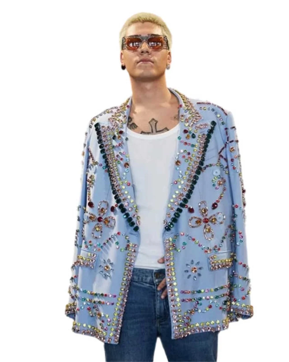 럭셔리 크리스탈 남성 정장 1피스 블레이저 피크드 라펠 신랑 웨딩 턱시도 싱글 브레스티드 코트 프롬 맞춤 제작