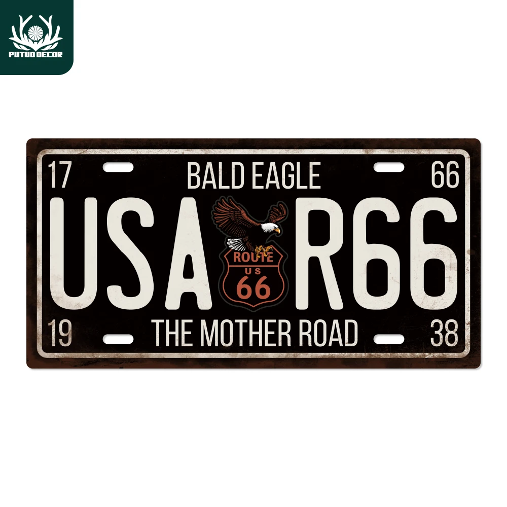 Putuo Decor 1 placa de matrícula USA R66, letreros de metal, placa de estaño, decoración de pared de hierro para el hogar, garaje, club, bar, pub, 5,9x11,8 pulgadas