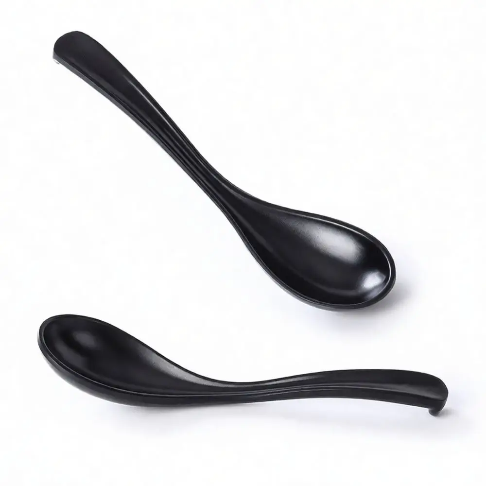 Commercial Melamine Ramen Spoon Large Soup Ladle Japanese Style Long Handle Hook Design Durable Matte Kitchen Serving Utensils