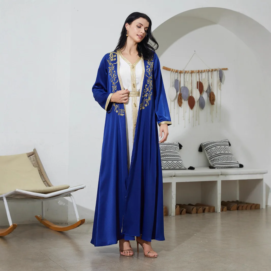 

Elegant 2 pcs set Abaya Dress Set Modest Style Inspired Middle Eastern Muslim for Autumn Parties Saudi Dubai Style Abayas suit