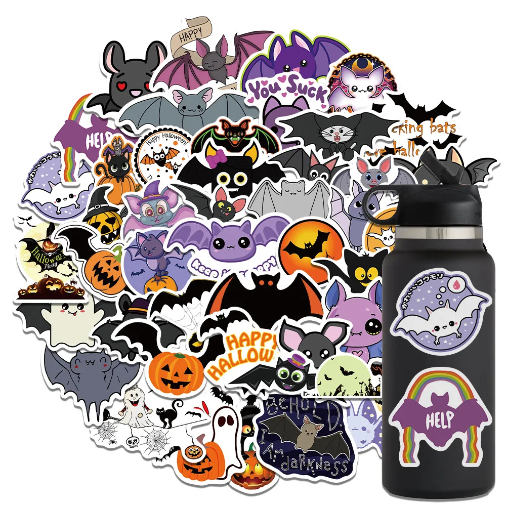 50Pcs Retro Halloween Horror Stickers, Tombstone Demon Decals for Metal Water Flask Scooter Decor LanLanStickersWorld Store