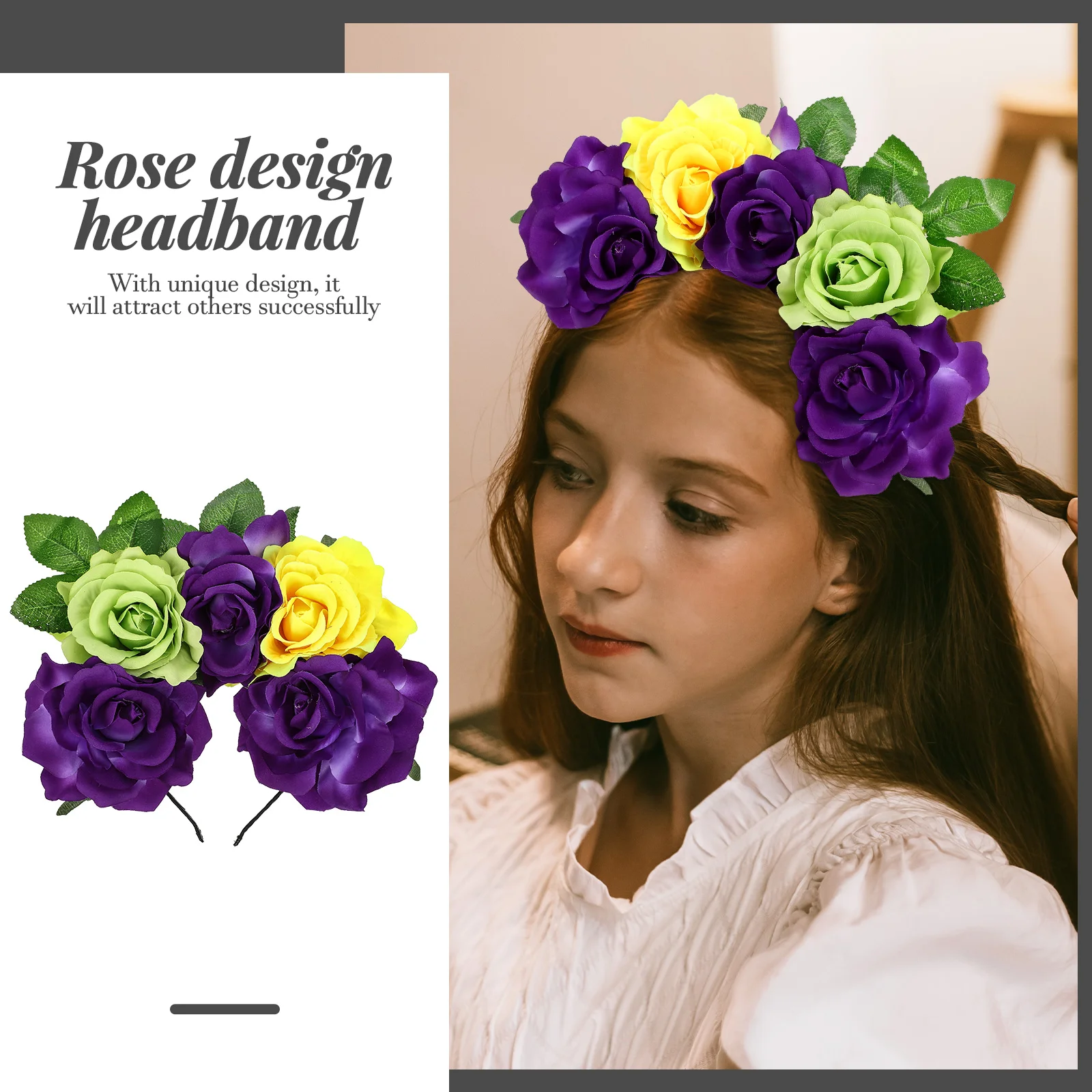 เม็กซิกัน Headdress Rose ดอกไม้ Hairband เจ้าสาว Headwear แถบคาดศีรษะงานแต่งงานตกแต่งวงคอสเพลย์อุปกรณ์เสริม