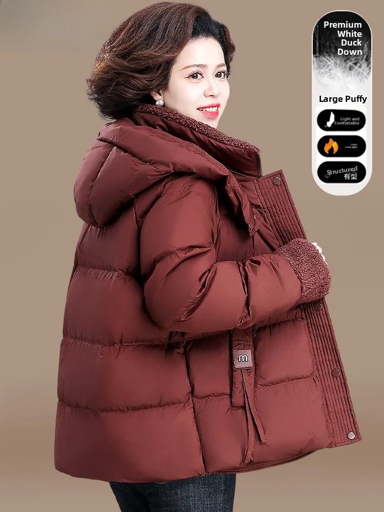 

Теплая красная пуховая куртка для женщин среднего и старшего возраста, модная, утолщенная, из полиэфирного волокна, на молнии, с длинными рукавами