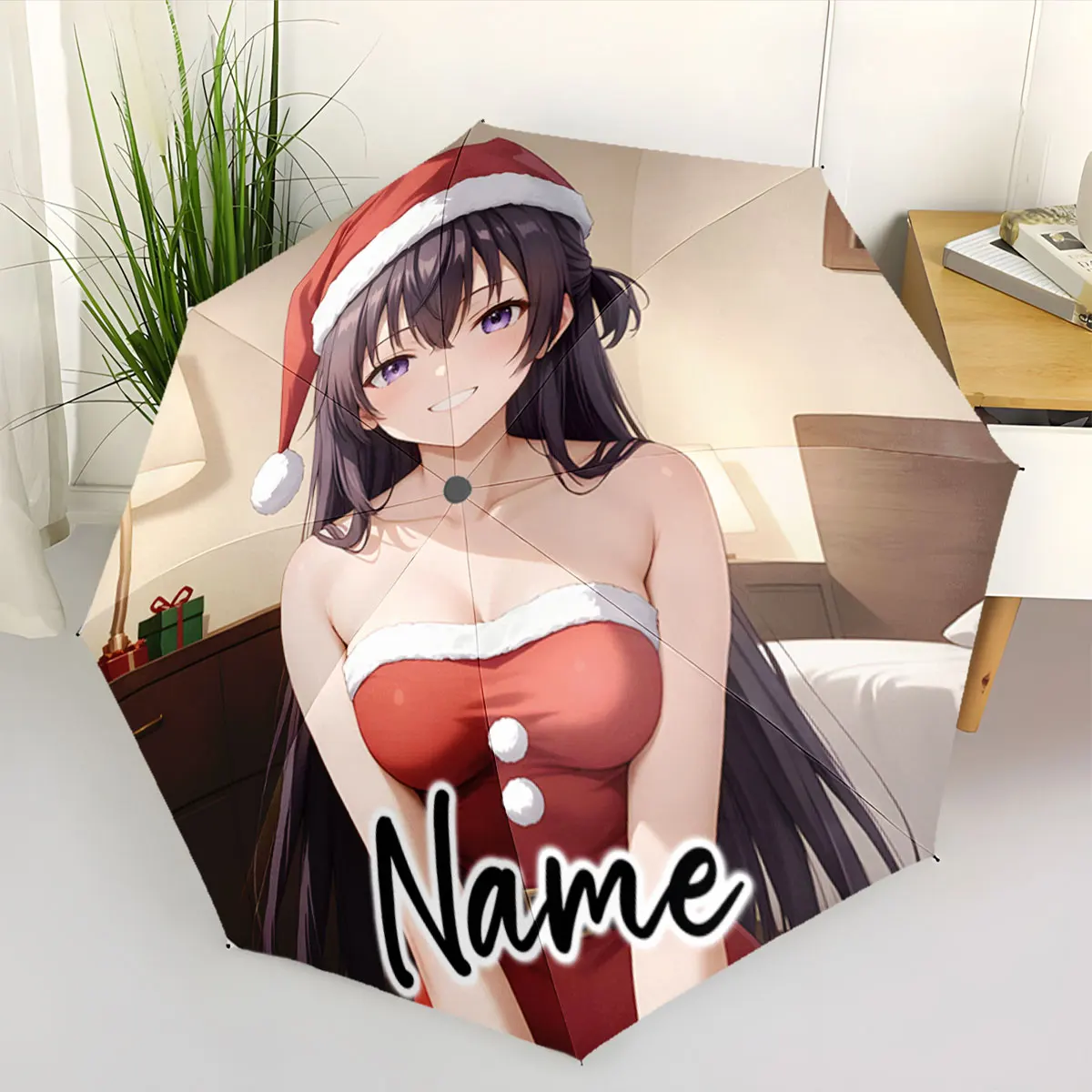 Custom Name Umbrella Anime Character Christmas Umbrella Design Print 8 Iron Ribs Folding Umbrella Auto-Open Fashion Sunshade