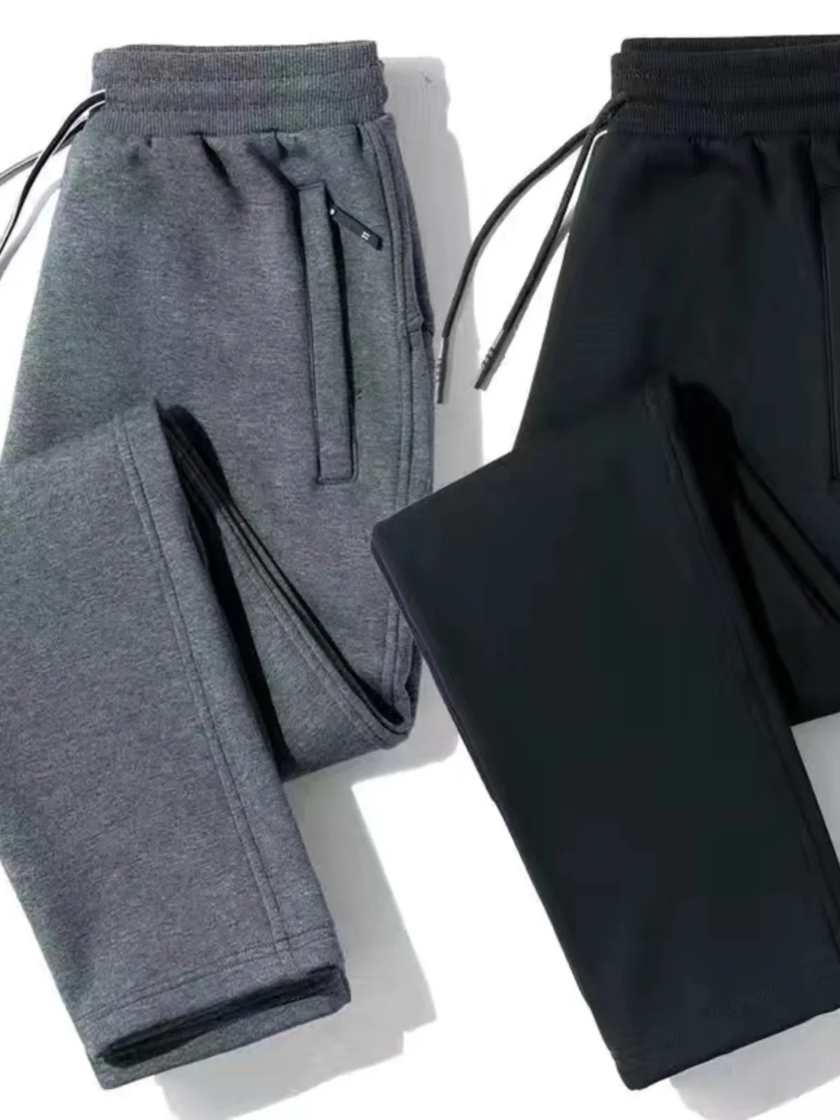 

Мужские повседневные брюки на флисовой подкладке, осенне-зимние, с карманами на молнии, свободного кроя, модные спортивные штаны, молодежный активный стиль, длинные брюки