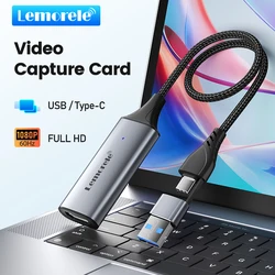 Lemorele 1080P Video Capture Card HDMI to USB A/USB-C Video Grabber for Computer Camera Game Live Stream Meeting Recording
