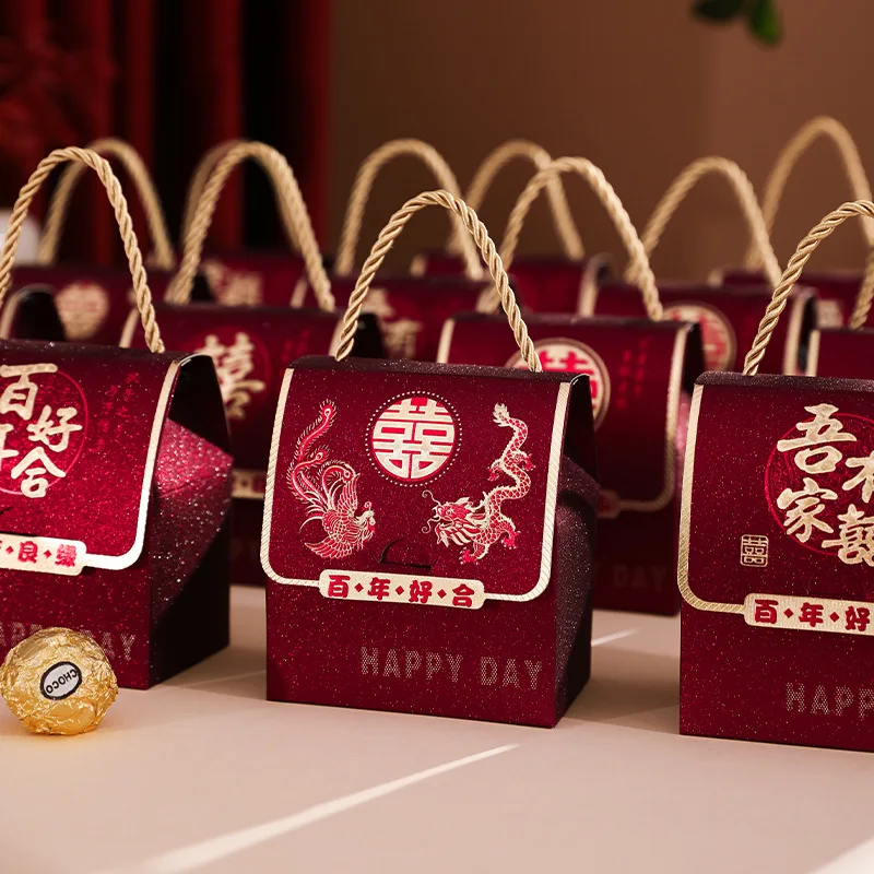 Wedding Candy Box Handheld Engagement Gift Packaging Luxury Feel Empty Box for Marriage Celebration And Trousers Matching