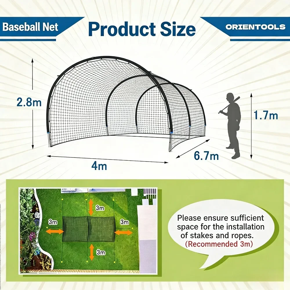 Batting Cage Baseball Practice Net 22FT Full Enclosed Arch Tunnel for Hitting Pitching Softball Training Outdoor Backyard