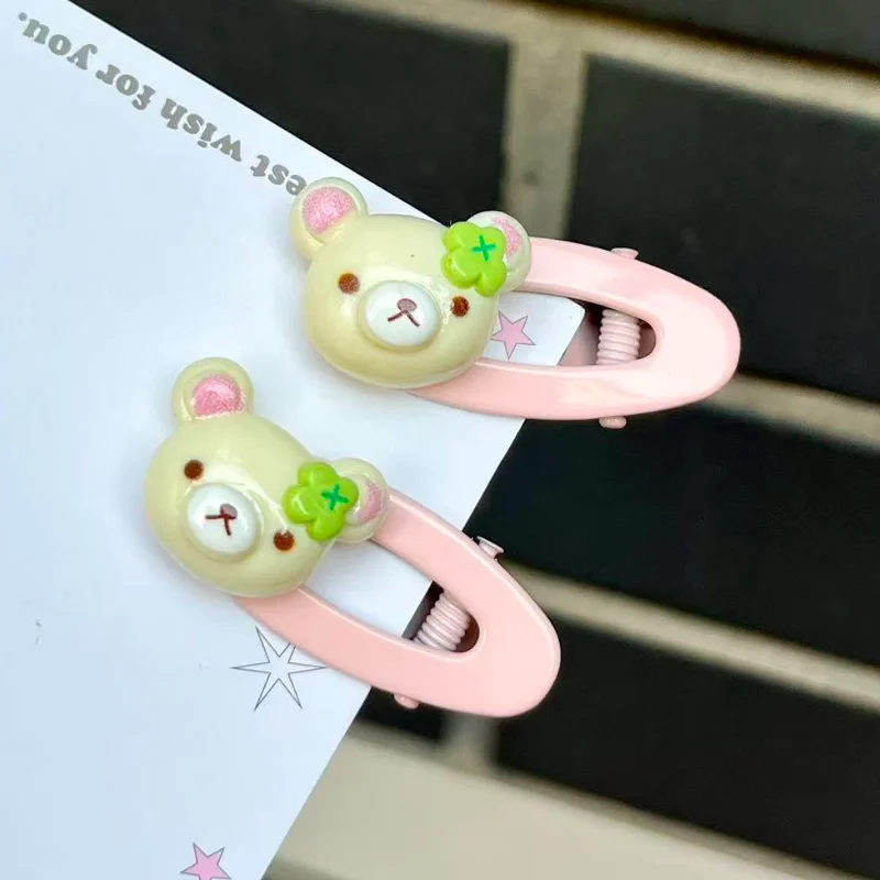 New Cartoon Rilakkuma Hairpin Cute Four Leaf Clover Bear Brother Ellipse Bb Hairpin Girl Sweet Hair Accessory Friend Party Gift - view 5