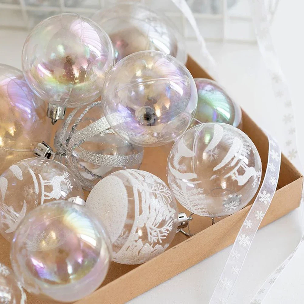 Transparent Baubles Balls Decoration Hangings Iridescent Clear Plastic 6cm/8cm 6pcs/12Pcs Christmas Wedding Favors