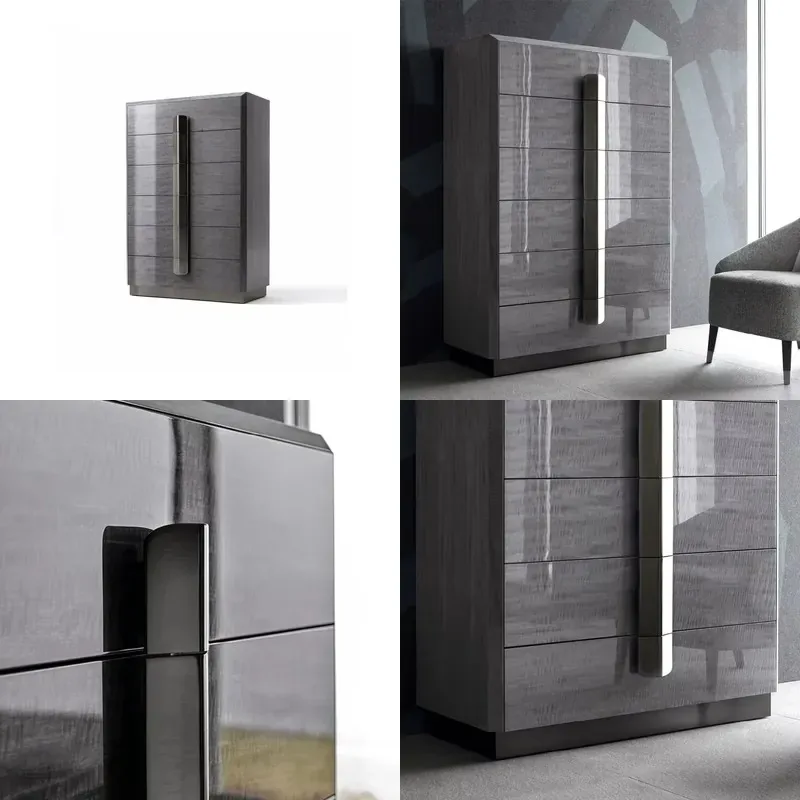Handcrafted luxury design high-gloss stainless steel and wood modular lockers, minimalist style, suitable for family
