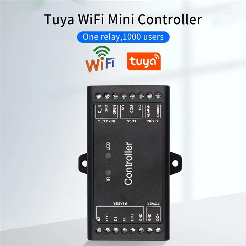 ABKQ-TUYA Wifi Controller Single Door Remote Control Access Control Board Panel 12V Wiegand 26-44 Bits Input 1000 User