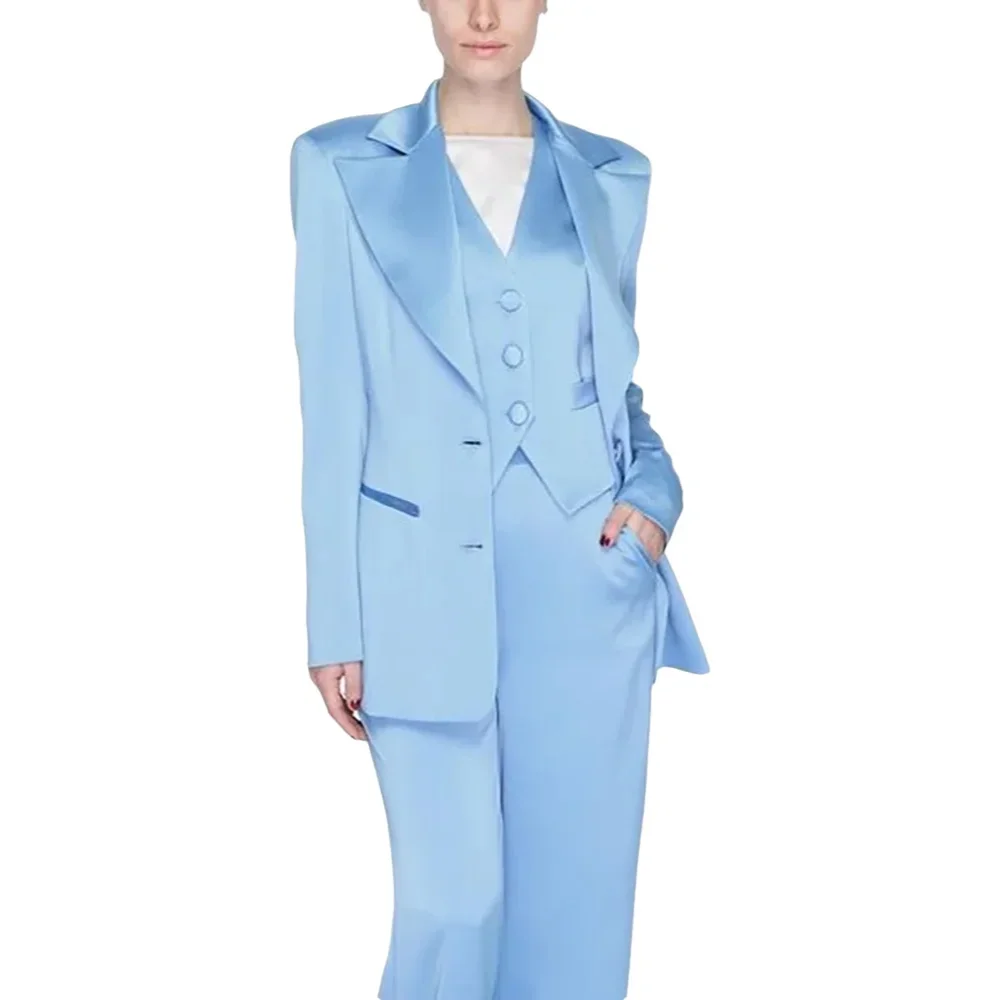 

Satin Single Breasted Women Set New Female 3 Pieces (Blazer+Pants+Vest) Formal Evening Party Suits Daily Office Lady Set
