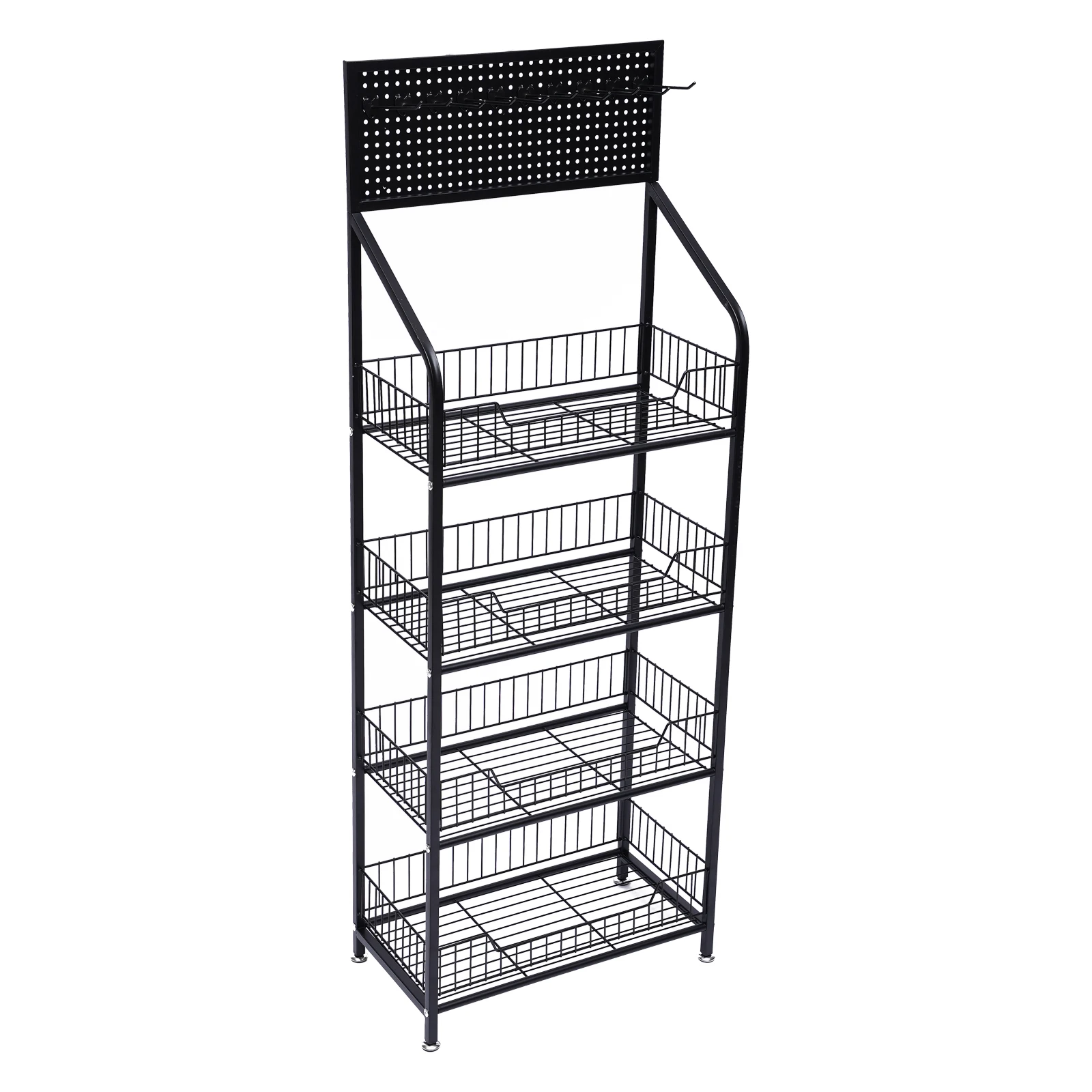 [Retail Display Rack] 4-Tier Metal Stand Storage Shelf - For Fruit Vegetable Snack - Sturdy Ample Space