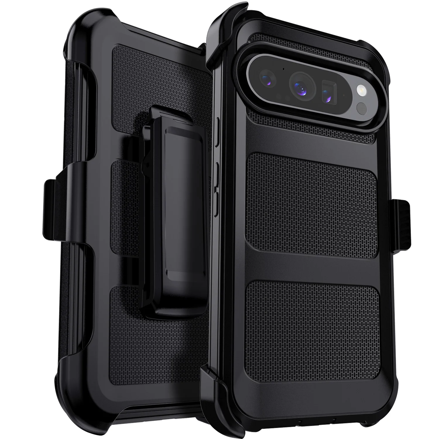 

For Google Pixel 9 Pixel 9 Pro Pixel 9 Pro XL Phone Case Shockproof Rugged Heavy Duty Dual Layers Cover Black With Belt Clip