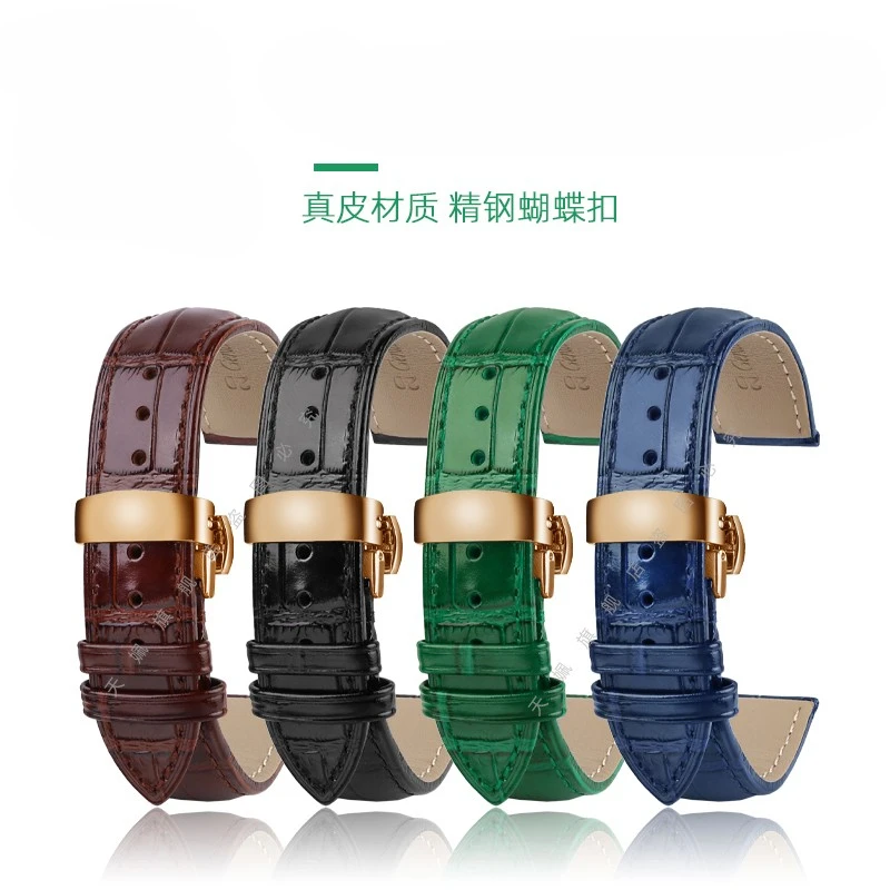 18 19 20 21mm 22mm For TISSOT Tudor Rolex Citizen longines COW Genuine leather watchband glossy green Dark blue men watch strap