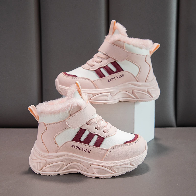 

Теплые детские зимние сапоги, теплые кроссовки для девочек, плюшевые уличные прогулочные спортивные детские модные туфли на меху для девочек на платформе