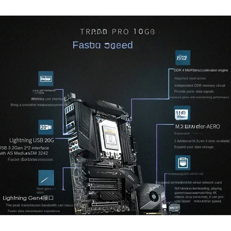 Placa-mãe AMD TRX40 PRO 10G, CPU Ruilong 3960X/3970X Rendering Deep Learning