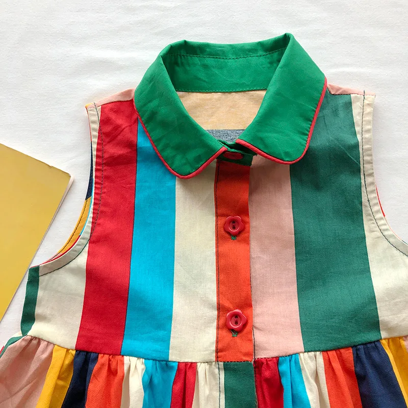 2-8T Rainbow Girls Striped Dress Elegant Toddler Kid Baby Girl Summer Clothes Sleelveless T Shirt Dress Streetwear Outfit