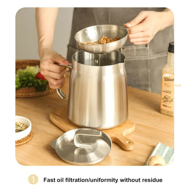 2.2L Household Fryer Stainless Steel with Filter Drain Fryer Household Kitchen Lard Tank Oil Storage Fryer Filter Kettle