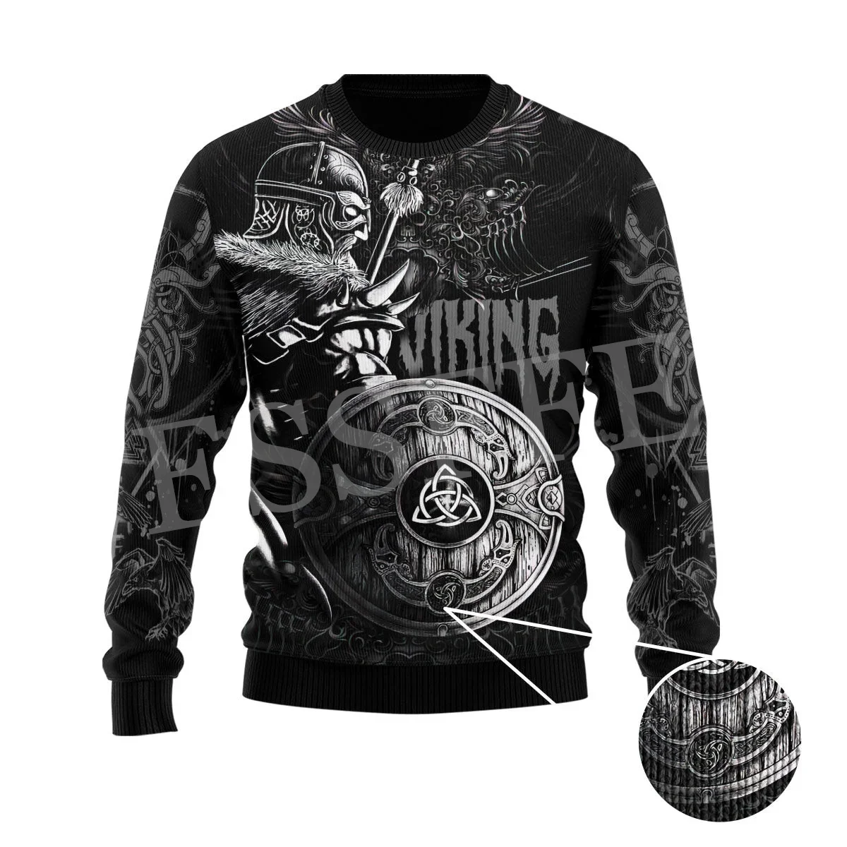 Weihnachten hässlichen Pullover Wolf Fenrir Odin nordischen Krieger Mythologie Tattoo Retro lange Ärmel 3dprint Pullover Harajuku lässig x3