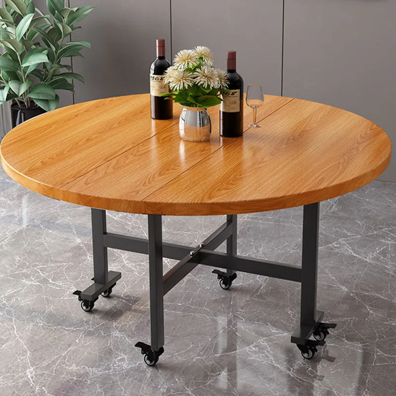 Small apartment portable movable dining table, hotel plate storage large round table