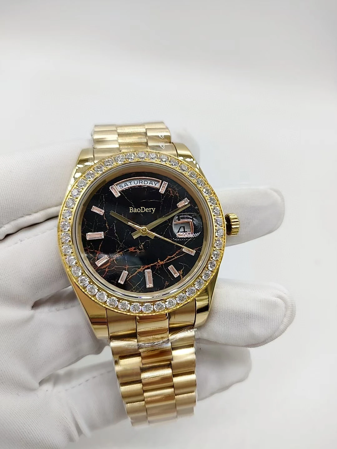 Automatic Watch for Men with 41mm Dial - Highlighting Diamond Bezel, Mechanical Movement, Full Sky Star Literal, & High-Quality