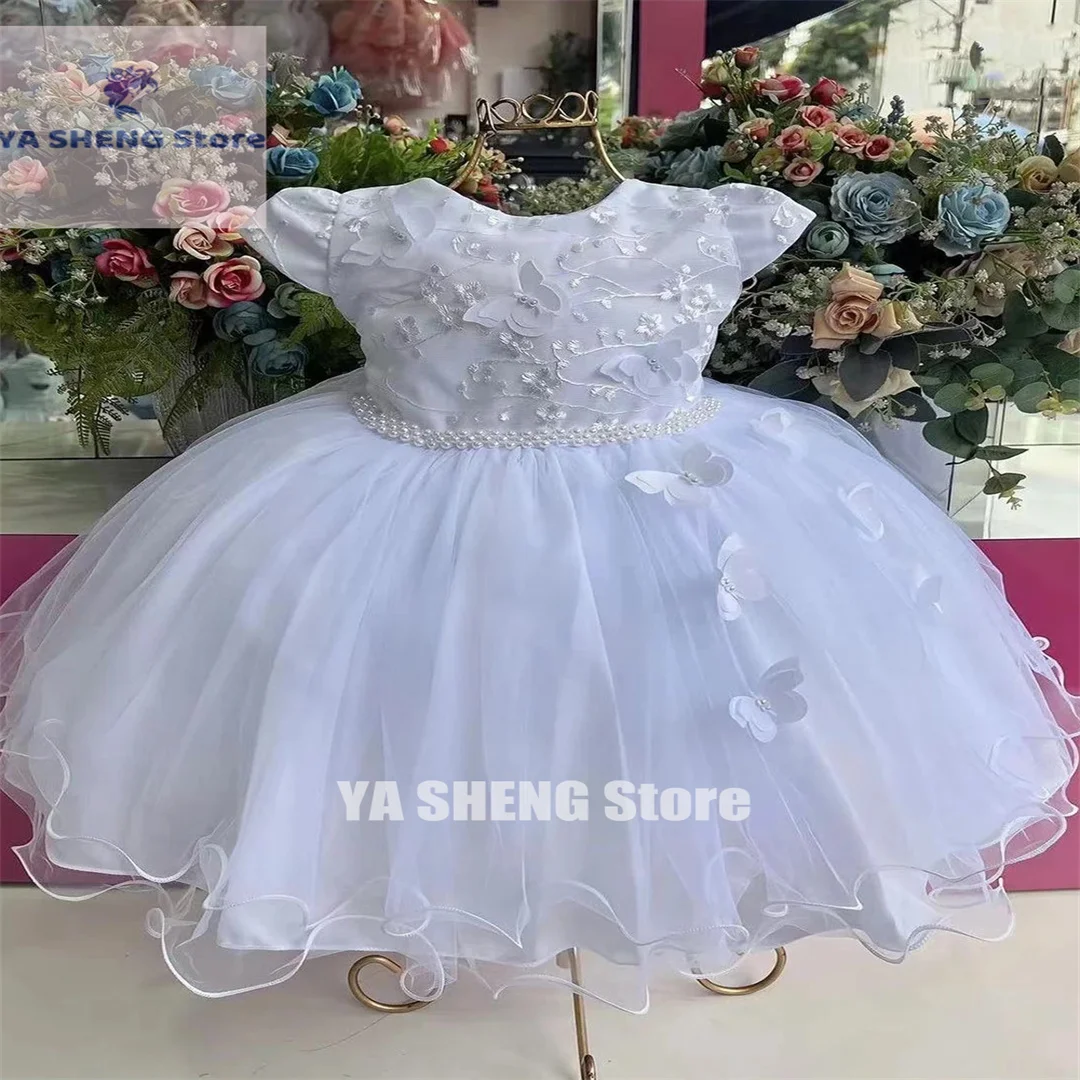 Vestido de tul con apliques de mariposa 3D para niña, vestido de flores hinchadas para boda con lazo, vestidos de baile de primera comunión, vestido de cumpleaños para niños