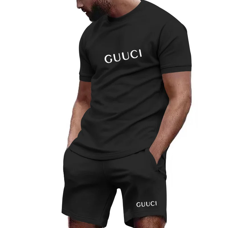 

Two-piece short pants set (men's short-sleeved T-shirt and short-pants style men's clothing), suitable for daily exercise wear.