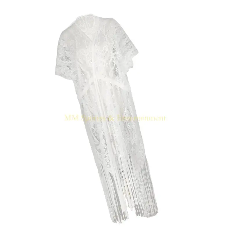 31BE Tankini Cover Up Dress Long Tassels Cardigan Shawl with Bohemian Fringed Casual Beachwear for Vacation or Daily Wear