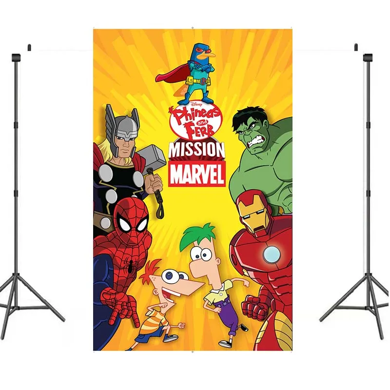 Cartoon Phineas and Ferb Kids Birthday Party Backdrop Supplies Baby Shower Photography Banner Photo Background For Table Decor