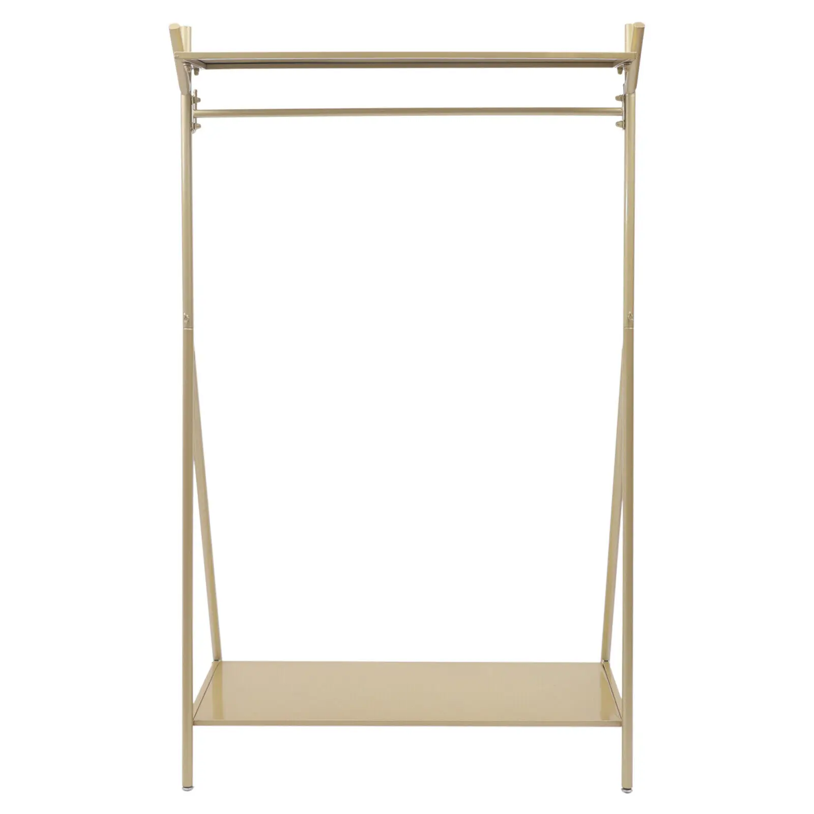 Clothes Hats Rail Rack Golden Metal Garment Hanging Holder w/Storage Shelf TOP